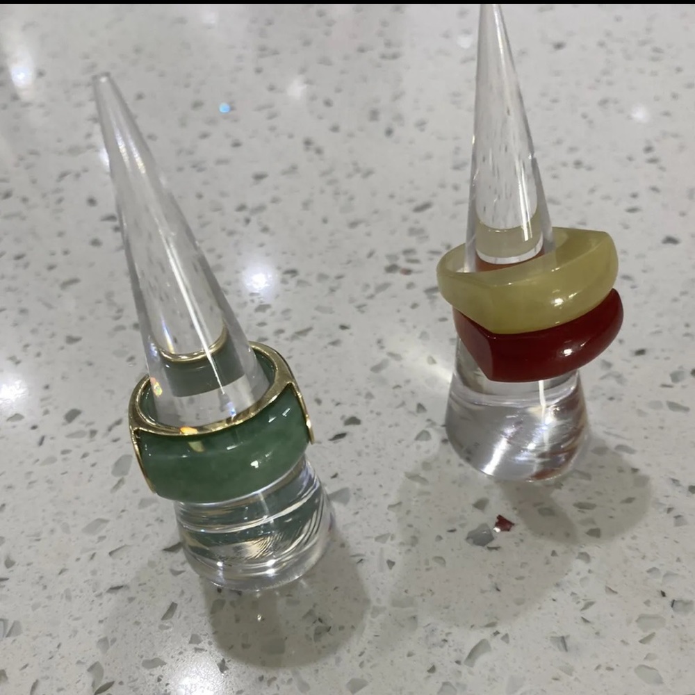 14k Solid Gold Jacket Ring + 3 Natural Jade Rings - image 4